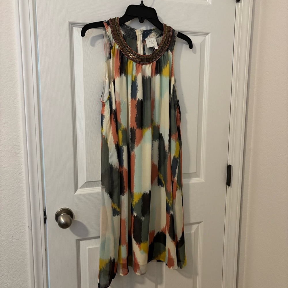 Anthropologie HD in Paris Colorful Dress with Beaded Detail